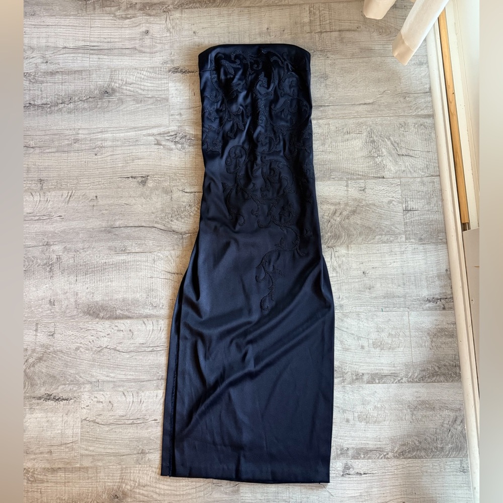 Vintage Rampage Midnight Blue Strapless Dress with Embroidery